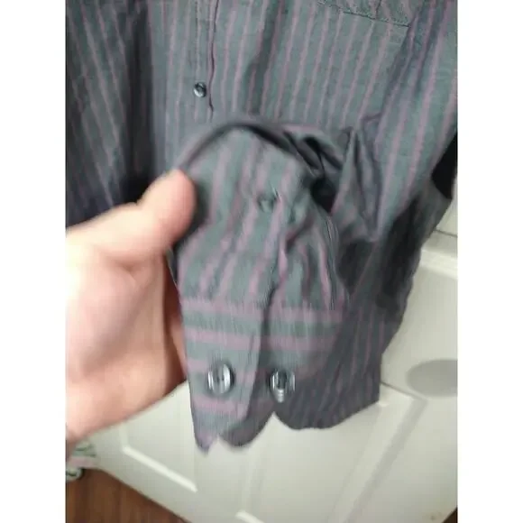 Axist Men's XL Shirt Purple Grey Striped Collared Roll Tab Sleeve - Picture 7 of 9